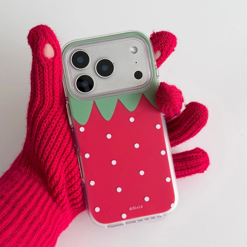 Strawberry Polka Dots Shockproof Silicone Phone Case in Pink & Red