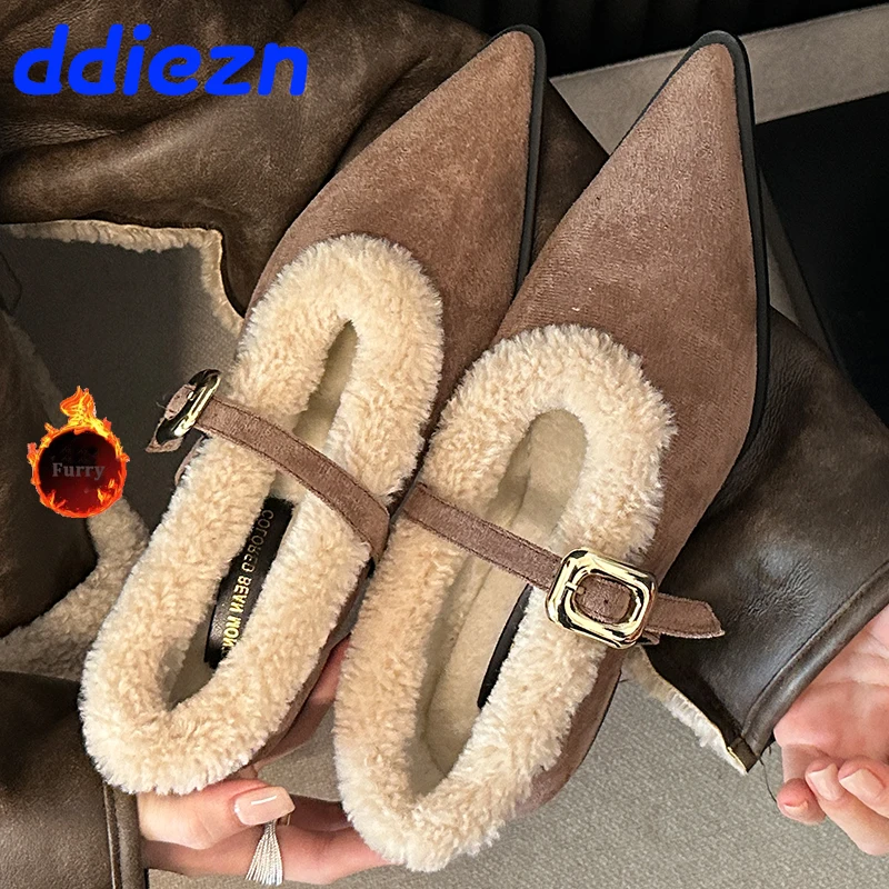

Fashion Warm Buckle Female Footwear Flats With Women Furry Dance Shoes Fur Shoes Lolita Ladies Mary Janes Autumn Winter
