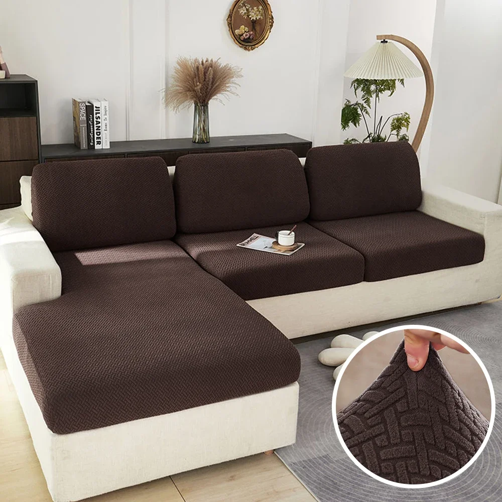 Elastischer Sofabezug für Wohnzimmer Jacquard Einfarbiger Sofa-Sitzbezug Grau Waschbarer Sitzkissenbezug Möbelschutz Ecksofa – Detail 11
