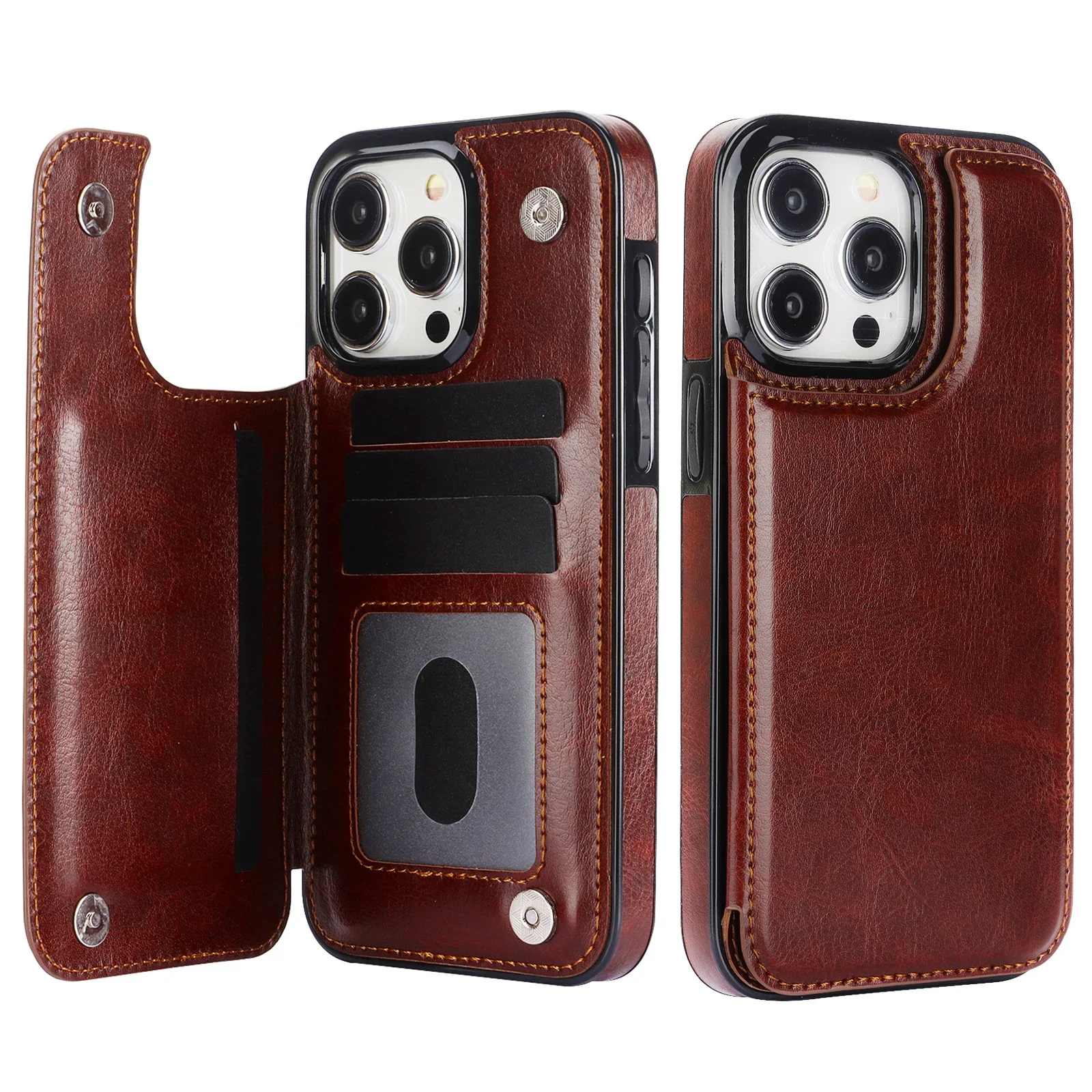 Premium Double Button Flip Leather Wallet Case