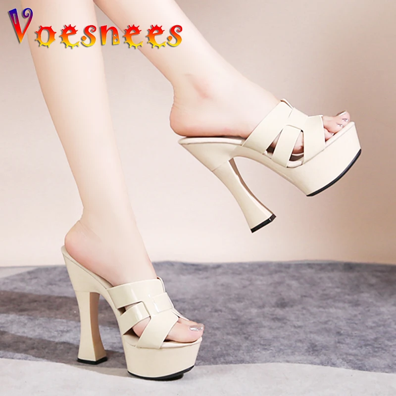 2023 Summer Black Platform Sandals Women Outdoors Leisure Slippers Fashion Slides Party High Heels 14CM Model Walking Show Shoes 3