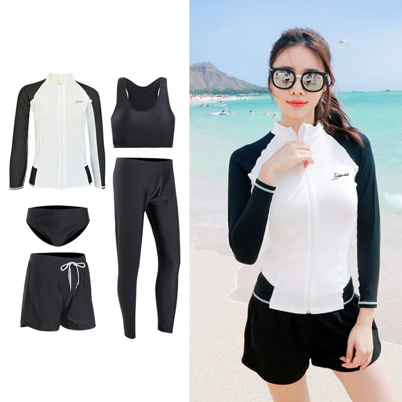 

2024 Korean Couple Diving Suit Women Men's Split Snorkeling Surfing Swimsuit Conservative Sun Protection Sports Pants Swimwear