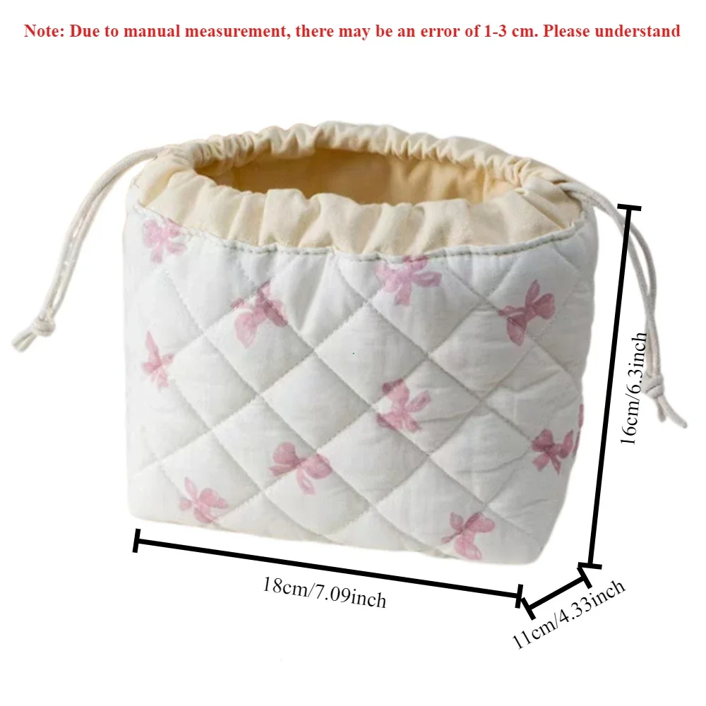 Quilted Makeup Bag Floral Cosmetic Bag Cute Travel Toiletry Bag Soft Aesthetic Drawstring Pouch Padded for Women Girl Косметичка