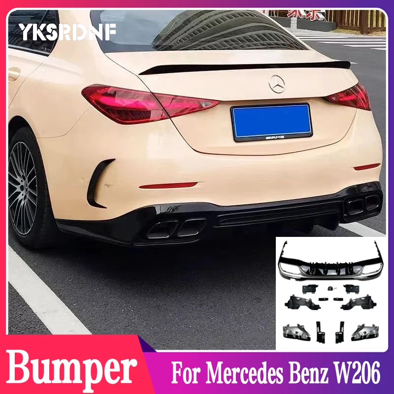 Car Styling Rear bumper diffuser For Mercedes Benz W206 C class C200L C240 C250 c280 change C63 AMG Rear lip exhaust pipe +