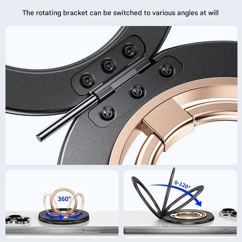 Magnetic 360° Rotating Phone Holder with Dual Ring Buckle and Decompression Damping