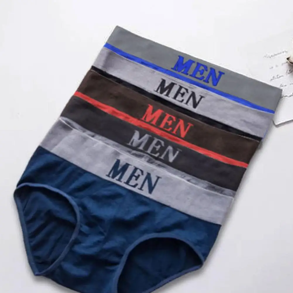 

Men Underpants Mid Waist Seamless Letter Print Elastic Waistband Anti-septic Stretchy Thin Quick Dry Men Briefs Underwear