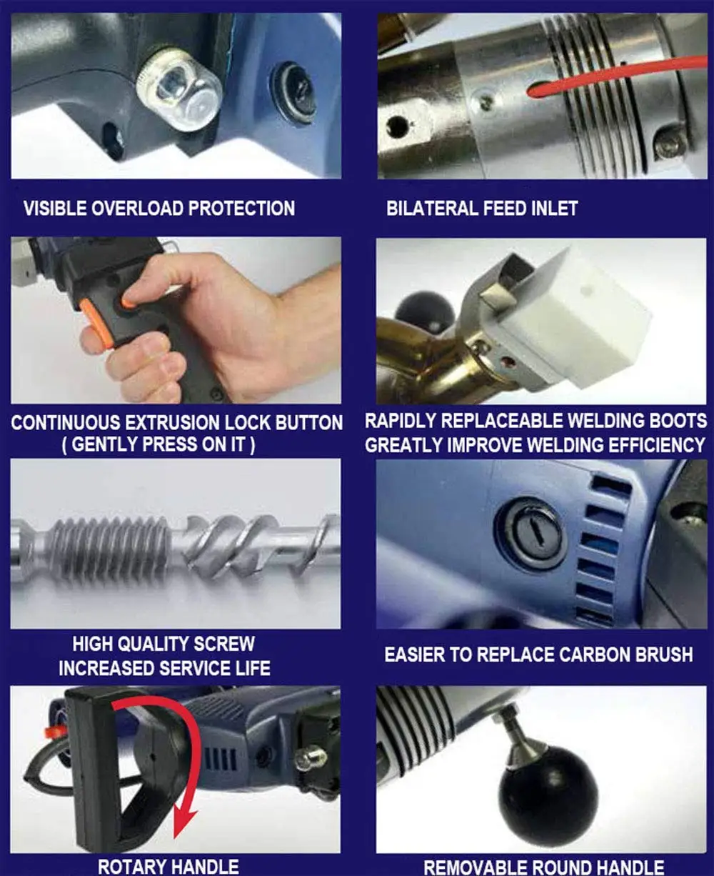 WELDY 3400W Handheld Plastic Extrusion Welding Machine EX3 Hot Air Plastic Welder Gun Vinyl Welding Extruder Welder Machine 4