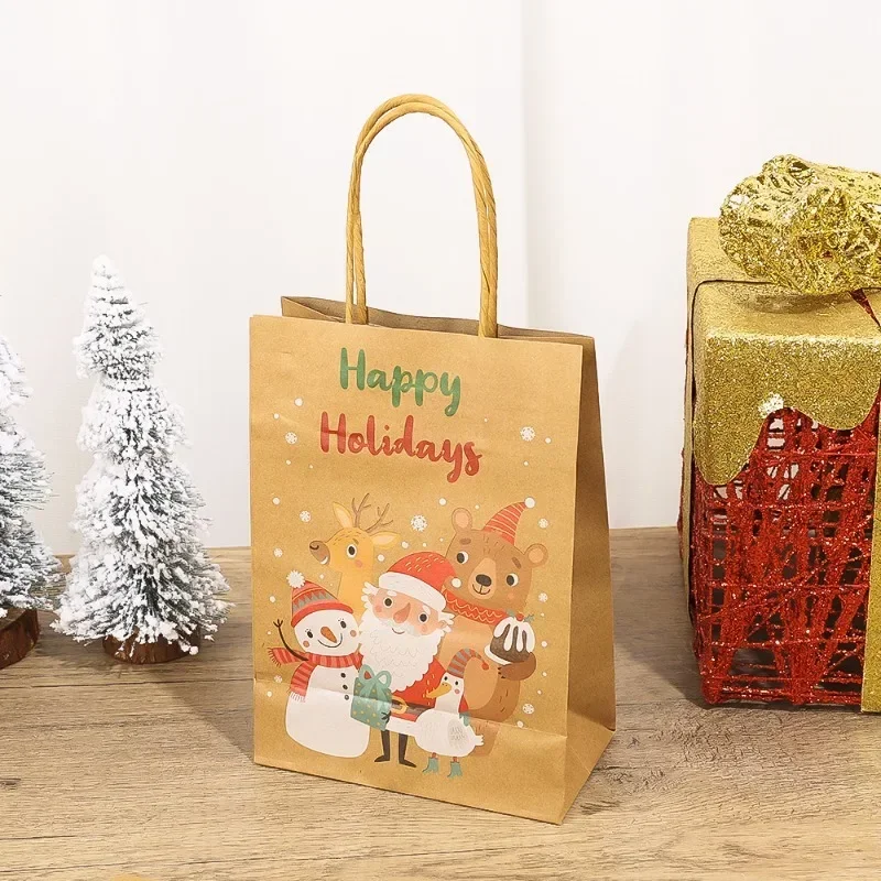 Gift Bags Christmas Gift Bags Christmas Candy Packaging 20/5pcs Christmas Kraft Paper Handbags