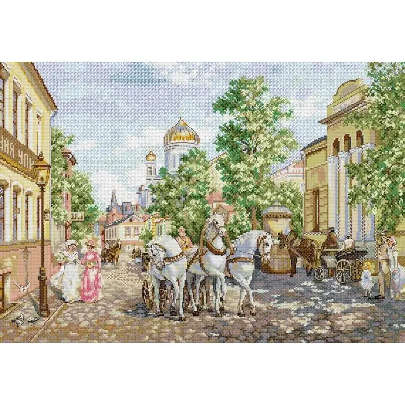 

Carriage in front of the church Scenic Cross Stitch Kit 14CT 16CT 11CT Count Printed Fabric Sewing Kit DIY Hand Embroidery Craft
