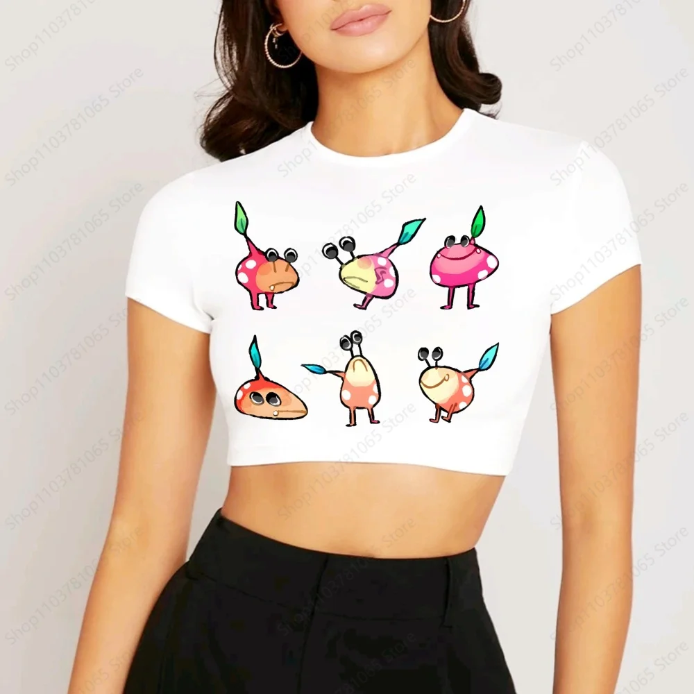 Women's Pikmin T Shirt Summer Short Sleeve Printed Crop Top Funny