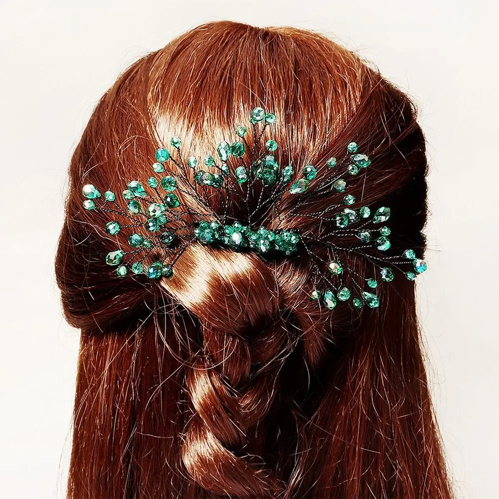 Braut Haarnadeln Diademe Strass grünes Haar Kämme für Frauen Mode Perlen Goldblatt Seiten nadeln Braut Hochzeit Heapdiece Schmuck – Detail 13