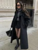 Fashion With Belt Black Woolen Long Coat For Women Oversize Loose Double Button Lapel Overcoat Autumn Lady High Street Outerwear 3