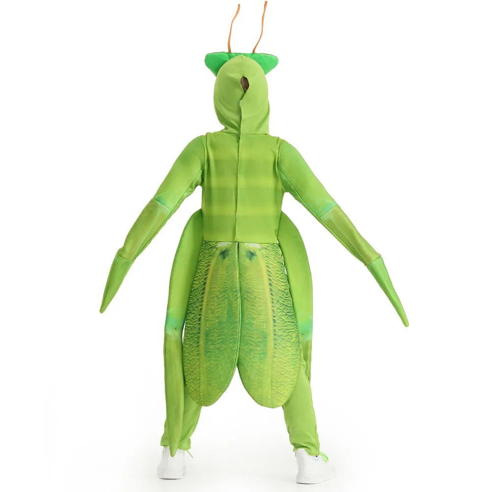 Kids Praying Mantis Costume Children's Insect Jumpsuit with Hooded Hat Halloween Party Dress Up Outfit Clohting Set