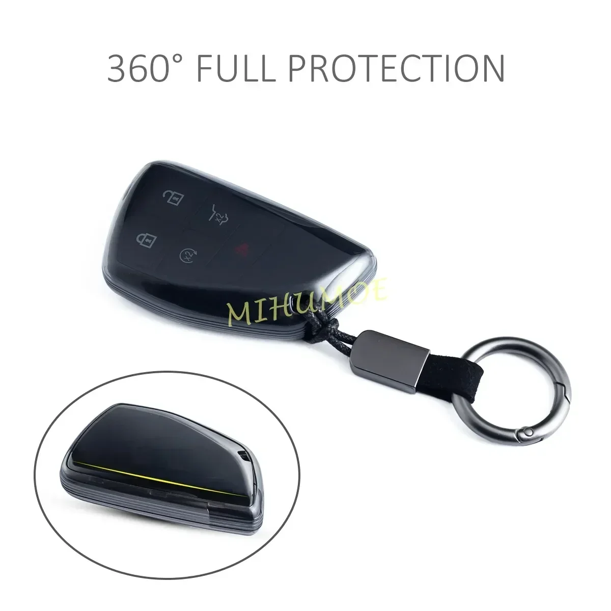 Black Transparent Smart Car Key Fob Case Cover with Keychain