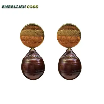 Baroque Style Hook Earring Tissue Nucleated Flameball Brown Coffee Freshwater Pearls Round Bead Frosted Shape Golden Color