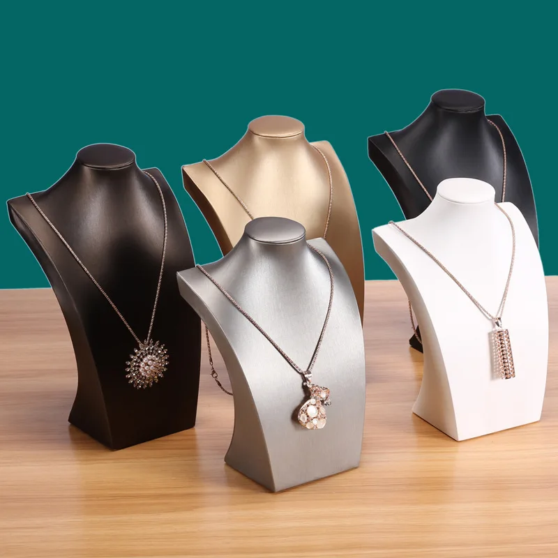 

New Jewelry Display Rack Neck Portrait Model Ornaments Mold Brushed Leathe for Necklace Window Display Organizer Shelf Props