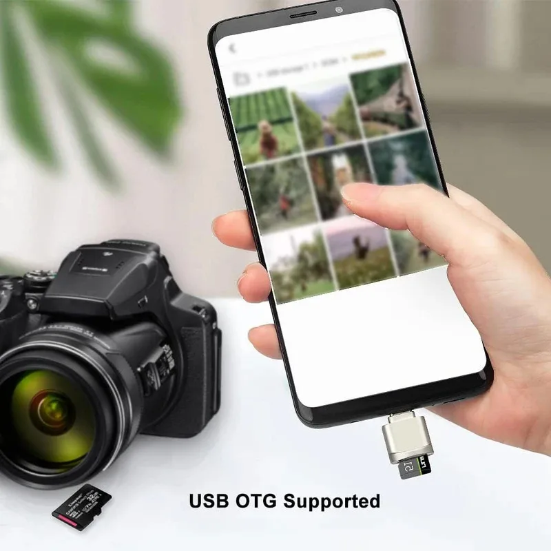 아연 합금 쉘이 있는 C타입 TF 리더, USB C-USB 어댑터가 있는 SD 카드 리더, 노트북, 맥북, 삼성 갤럭시에 적합