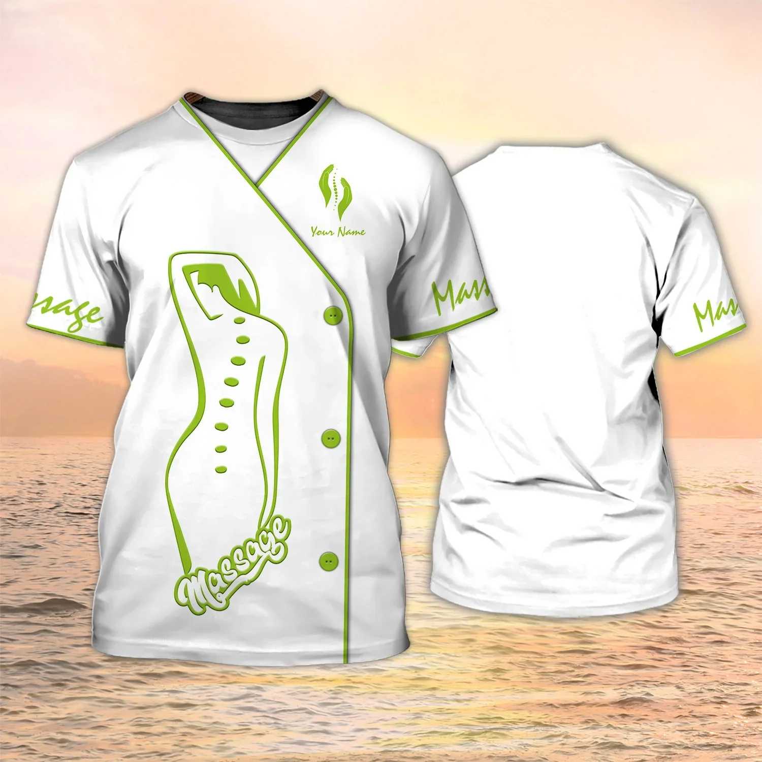 Neueste Sommer männer T-shirt Massage Therapeuten Pesonalized Name 3D Gedruckt t shirt Unisex Casual Tops Schönheit Spa Uniform DW153 – Detail 33