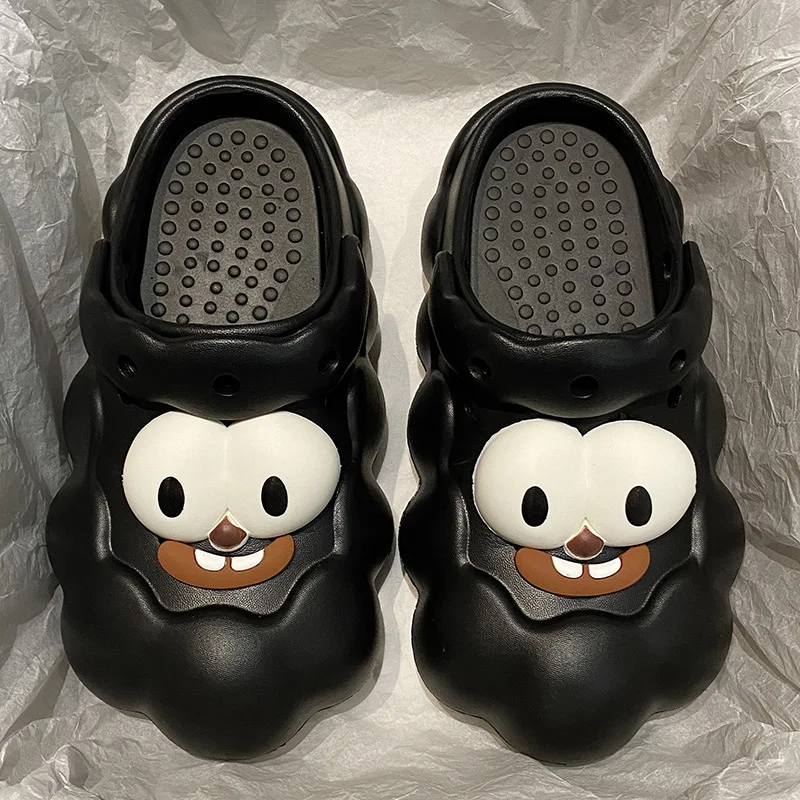 2024 new cute cloud hole shoes for women, thick-soled students, cartoon big eyes, funny bag head cool slippers for women