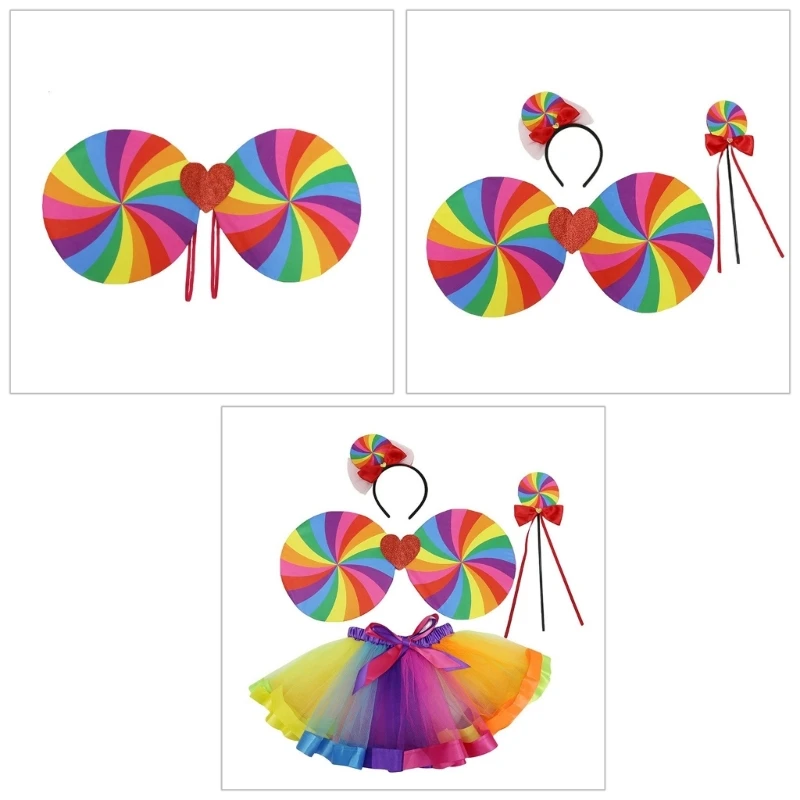 

Rainbow Color Princess Costumes Includes Skirt Wing Wand Hair Hoop