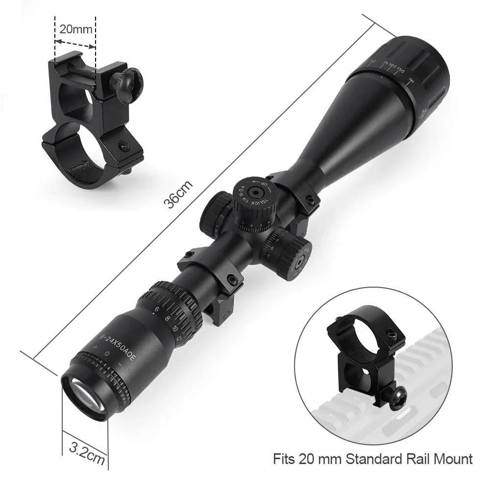 Tactical Long-Range 6-24x50 AOEG Optical Sight Red/Green Dot Laser Combination Adjustable Focal Length for Hunting