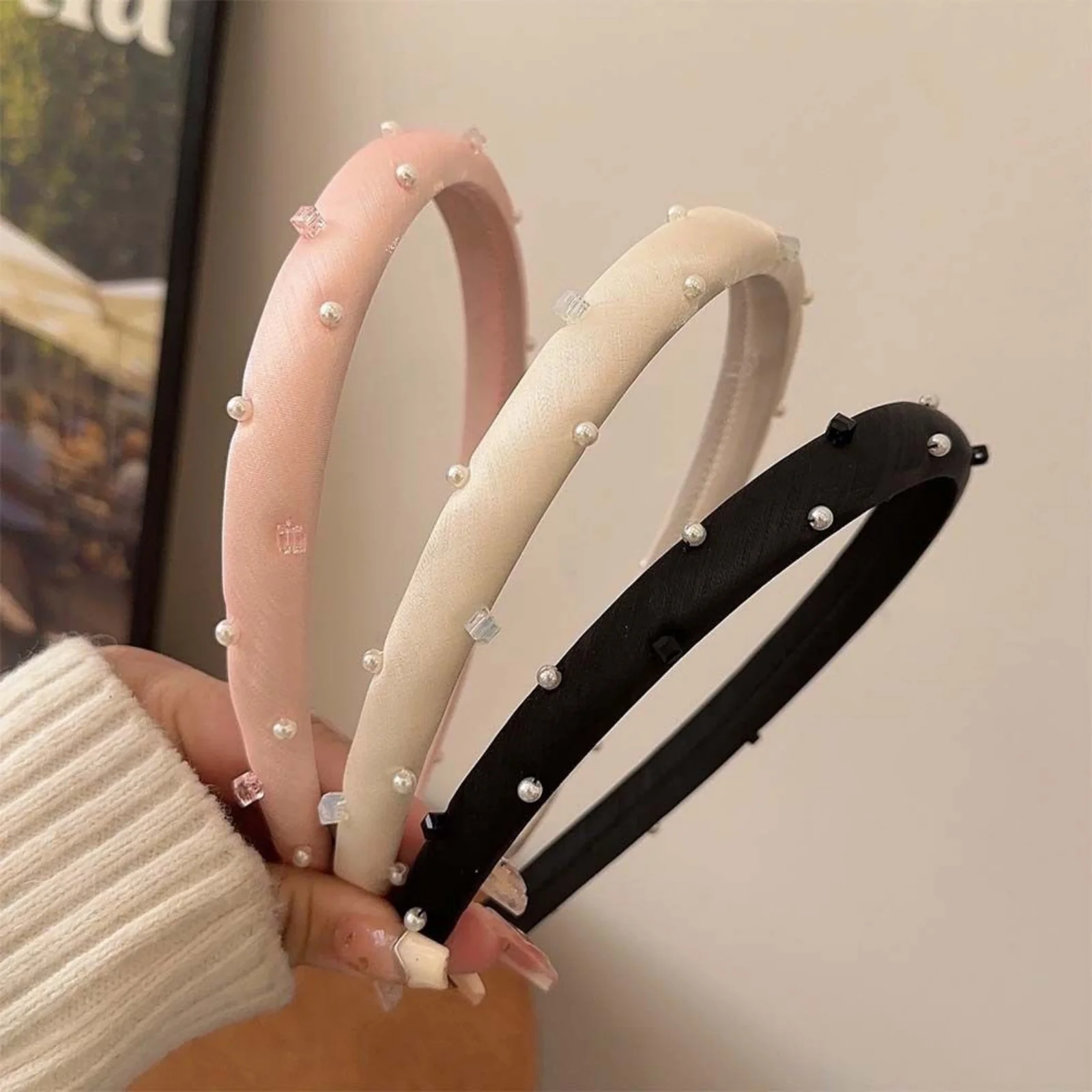 1PC Pearl Decor Headband,Black Pink White Hair Accessories, Stylish Padded Hair Bands, Elegant Daily Hair Decor