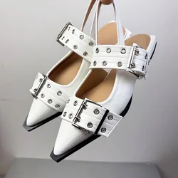 Women's Pointed Toe Slingback Flats - Spring Fashion Sandals, Big Size Available - 38 (WHITE)