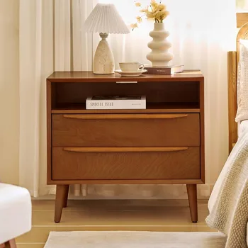 hulala home nightstand with charging station, mid-century modern 2 drawer and open shelf dresser for bedroom, fluted bedside tab 1