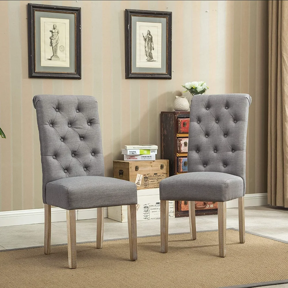 Parsons Dining Chair Roundhill Furniture Habit Solid Wood Tufted (Set of 2)