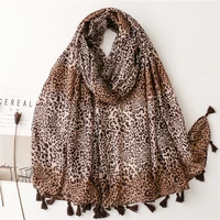 Soft Linen Cotton Scarf Shawls Women Luxury Premium Foulard Femme Long Spotted leopard print Tassel Scarfs Scarves Echarpe 1