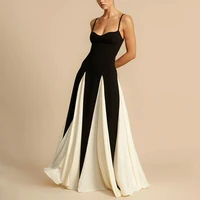 Sling Contrast Color Women's Dress V Neck Elegant Party Dress 4