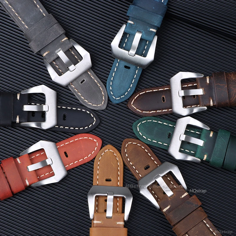 Vintage Matte Genuine Leather Watchband Bracelet - Black, Blue, Brown
