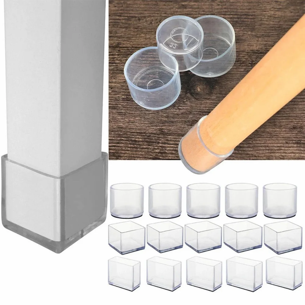 

4Pcs Table and Chair Leg Feet Pad Caps PVC Round and Square Caps Sock Foot Cover Non-slip Furniture Floor Protector Pad