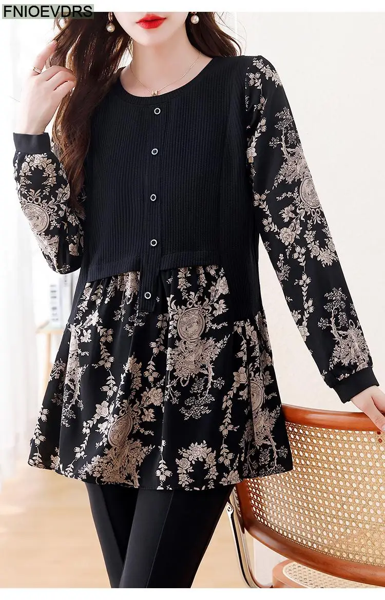 Loose Clothes Women 2024 Autumn Long Elegant Office Lady Floral Shirts Casual Retro Vintage Ruffles Tunic Peplum Tops Blouses