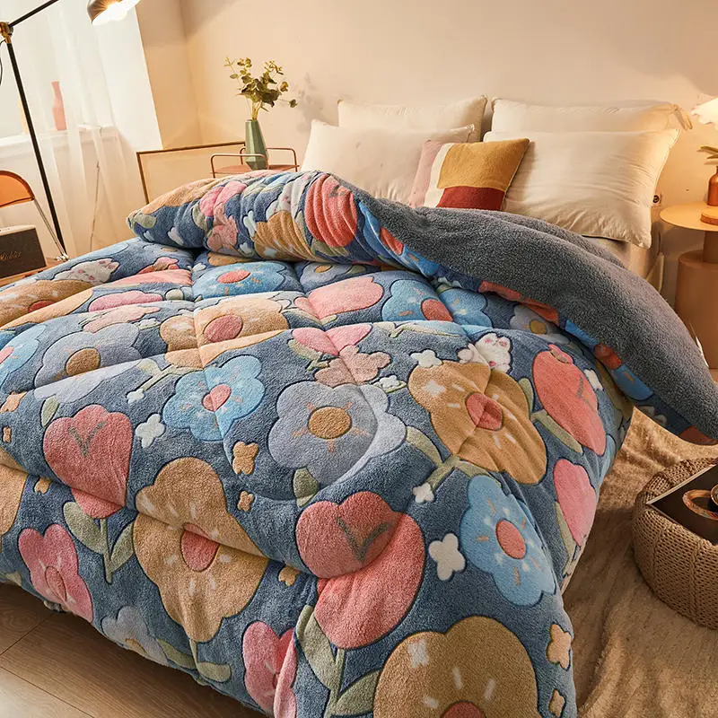 

Winter warm lamb fleece comforter home thickened double sided coral fleece quilt autumn and winter quilt student dormitory