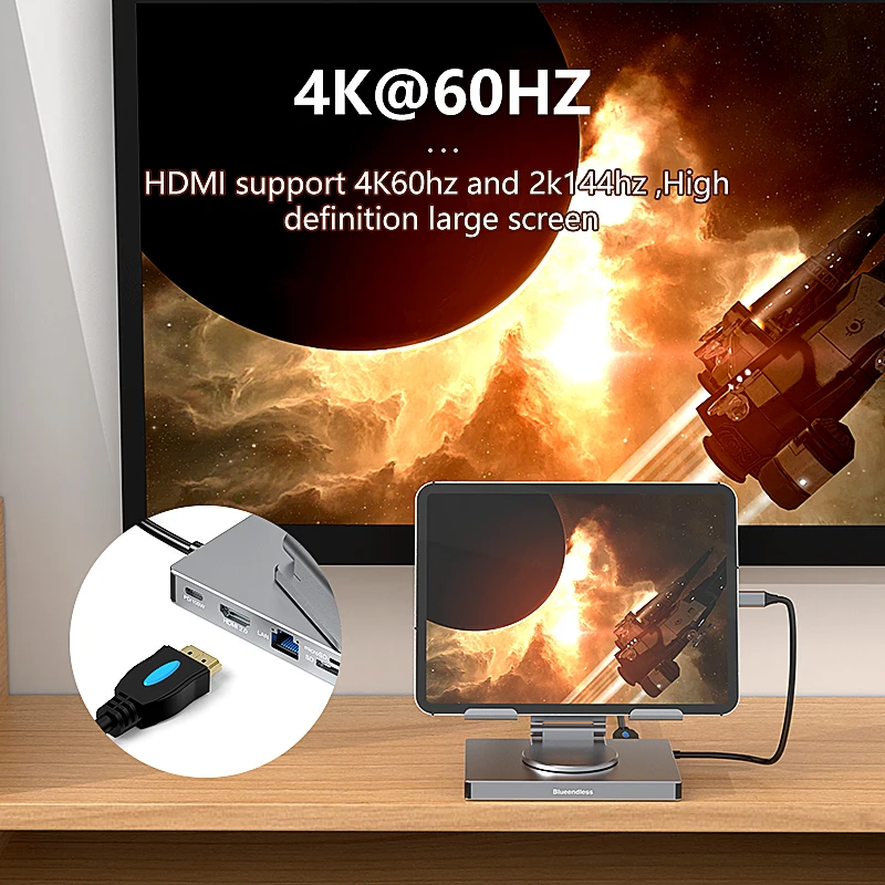 Type-C Hub ipad holder HDMI 4K 60HZ HD Type-C 100W PD SD/TF Slot Reader USB 3.0 5Gbps for iPad Pro Tablet Docking Station