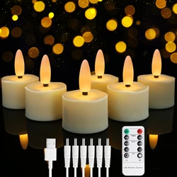 Set of Rechargeable LED Tea Light Candles with Remote and Timer - Flickering Flame for Home, Holiday, and Event Decor (Pack of 6)