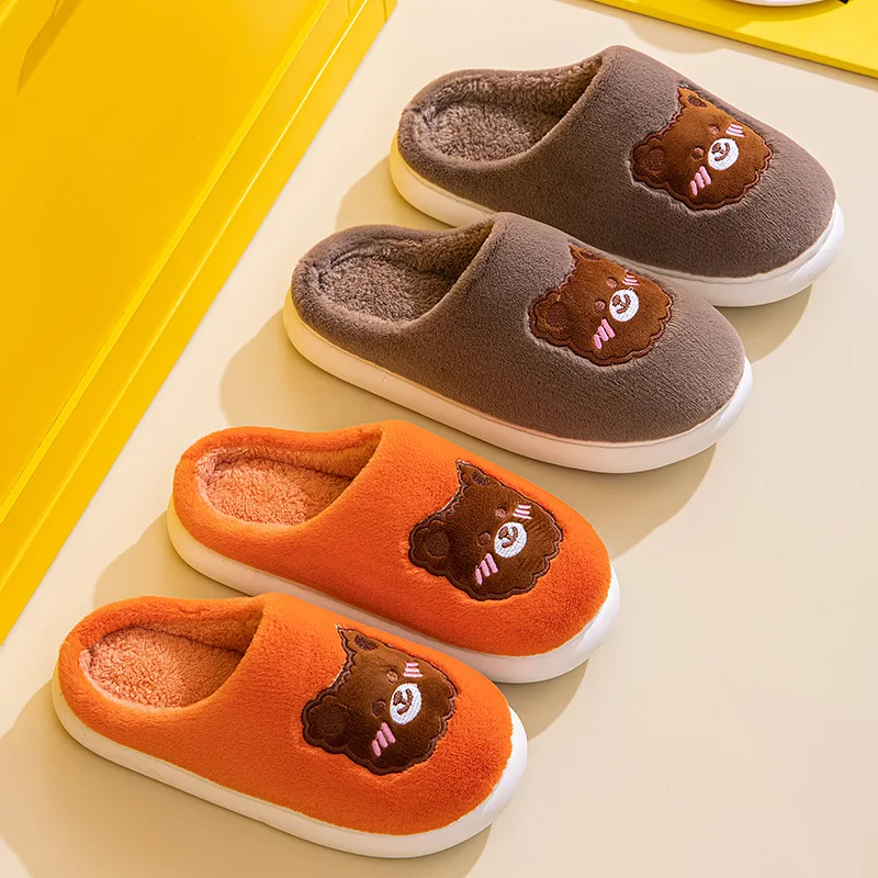 New Home Slipper Warm Bedroom Slipper Silent Floor Cute Flat With House Cotton Shoes Couples Fur Winter Slides women