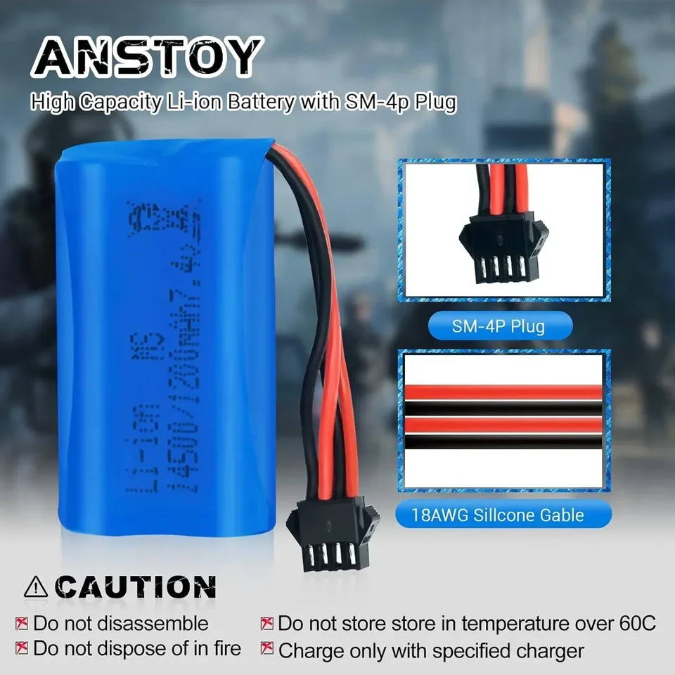 Batteria Li-ion 7.4V 500mAh Con Spina SM-2P Per Auto RC, Camion, Barche E Blaster - Pinsinholy