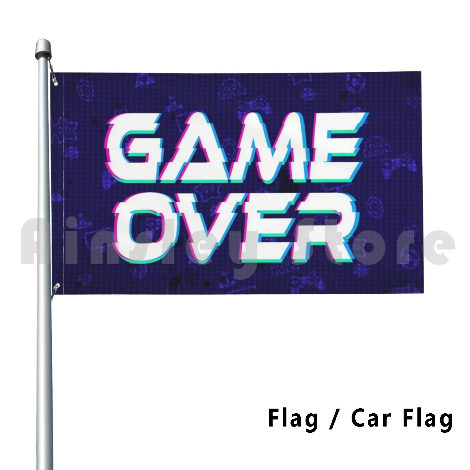 Game Over Flag Car Flag Funny Gaming Ps4 Invaders Yoshi Graphic Design Greyphix