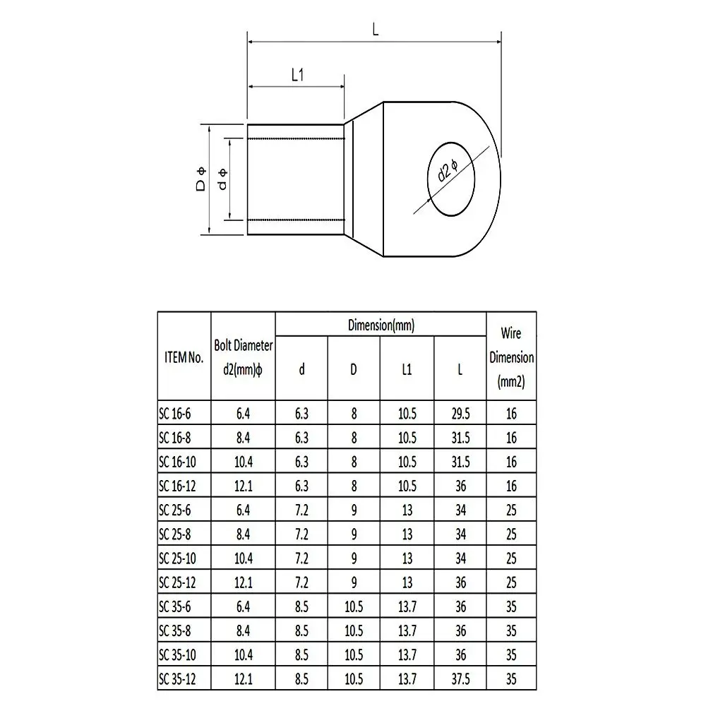 10PCS/5PCS Bolt Hole Tinned Copper Lugs Ring Crimp Terminal Wire Welding Cable Connector Suit SC16-6 SC25-8 SC35-8