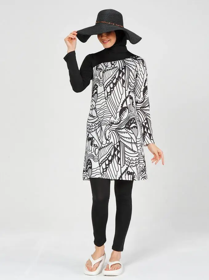 Muslim Swimwears Women Printed Stretch Full Cover Hijab Long Sleeves Sport swimming Togs Lslamic Burkinis Wear Bathing Suit