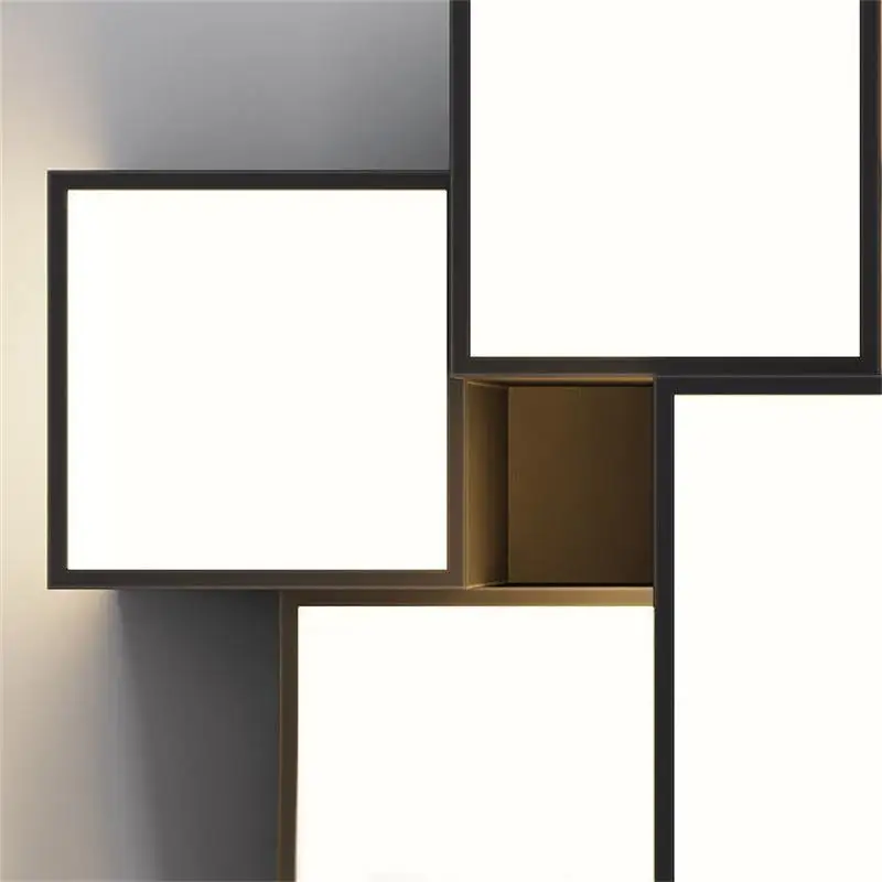 Modern Minimalist Bedroom Black And White Box Light Square Ceiling Lights Iron Combination Living Room LED Chandeliers Lighting