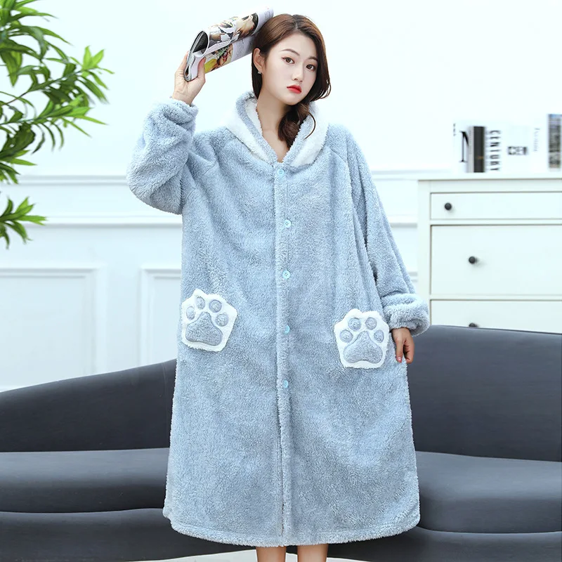 Women's Winter Thin Nightgown Length To The Shank Polyester Warm Comfortable Rabbit Style Leisure Wear With Two Long Ears