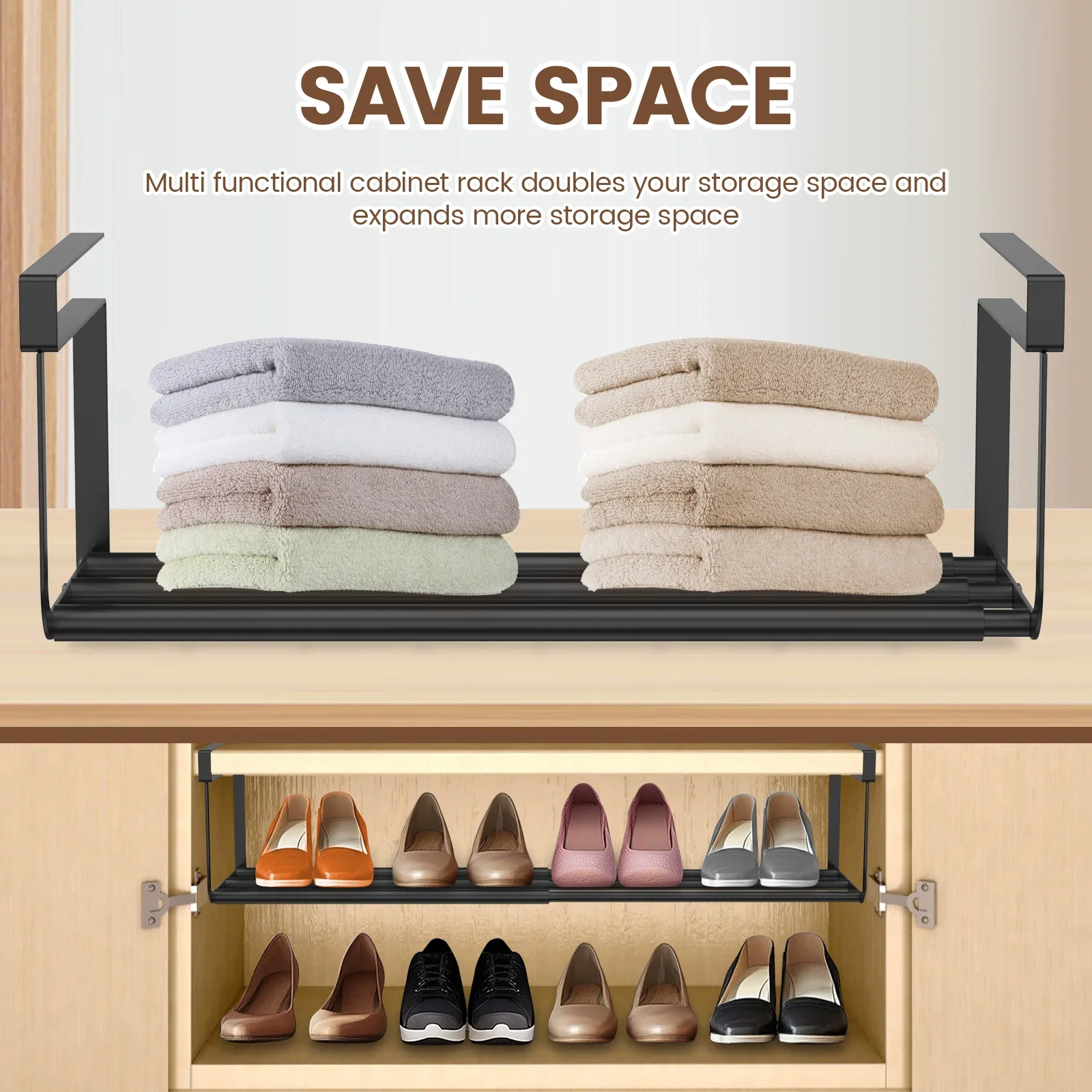 Adjustable Shoe Rack Hanging Under Cabinets Clothes Shoe Storage Shelf Expandable Household Retractable Organizer 4