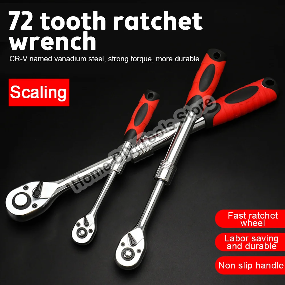 

1/4" 3/8'' 1/2'' Flex Head Socket Ratchet Wrench Extendable Ratchet Set For Auto Repair 72 Tooth Quick Release Spanner Hand Tool