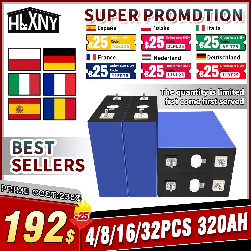 HLXNY8000cyclesnew3.2V320ahLiFePO4batteryDIY12V24V48VA-classEVRVshiprechargeablelithiumironphosphateCell-AliExpress44