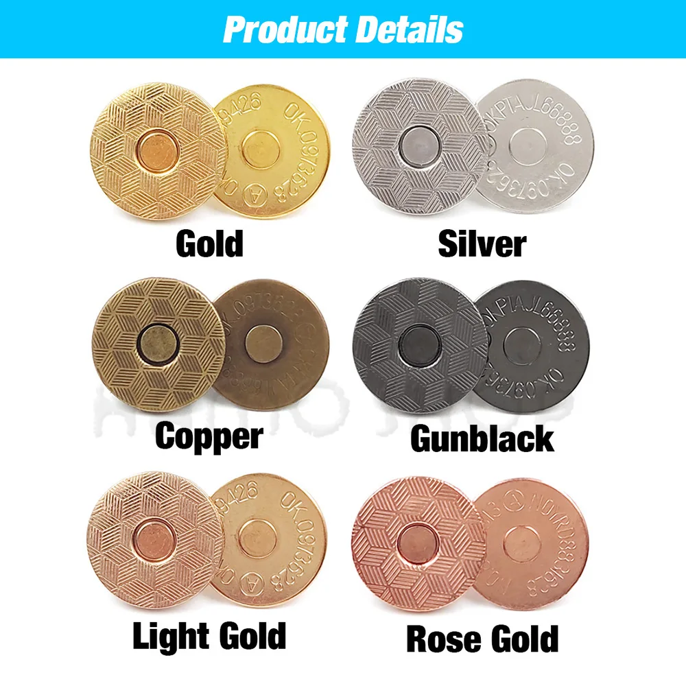 20sets/lot 10mm-18mm Magnetic Buttons Bags Clasp Snaps Magnet Automatic Adsorption Thin Wallet Button DIY Sewing Craft With Box 3