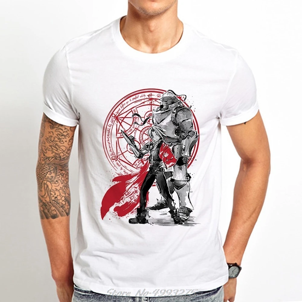 

Japan Anime Fullmetal Alchemist Brothers Funny T Shirt Men Tees Summer New White Casual O-neck Cool Vintage Tshirt