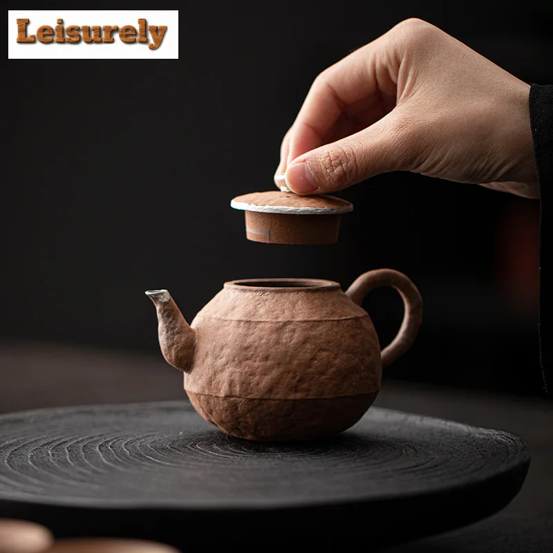 180ml Japanese Old Rock Mud Teapot Coarse Potter Gilt Silver Pot Tea Soaking Kettle Kung Fu Tea Services Accessories Ornaments